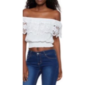 Rainbow Shops NWT S White Crochet Off-Shoulder Top